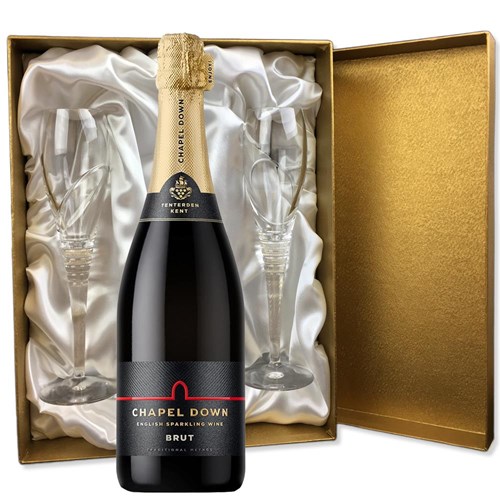 Chapel Down Brut NV in Gold Luxury Presentation Set With Flutes